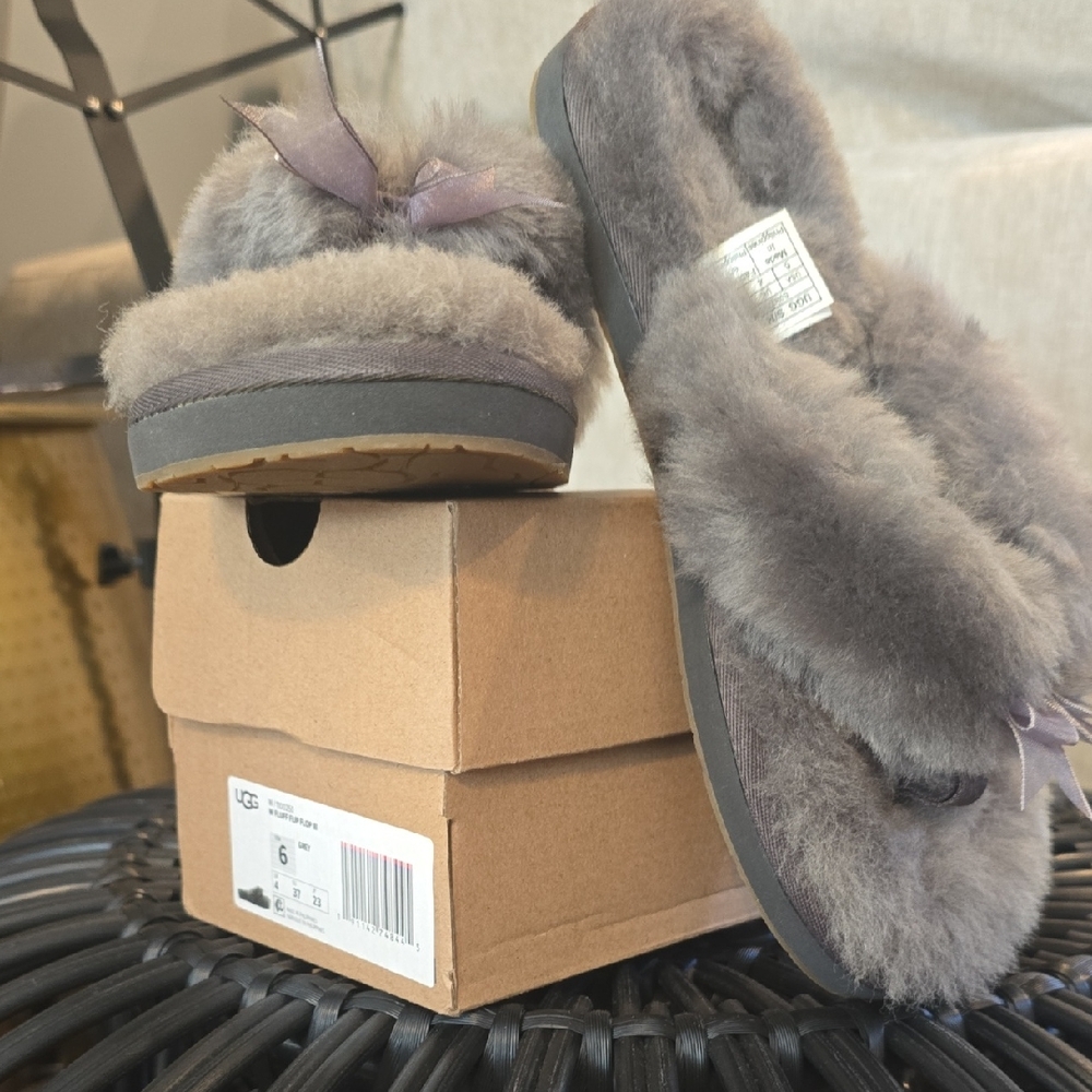 UGG Gray Fluffy Slippers